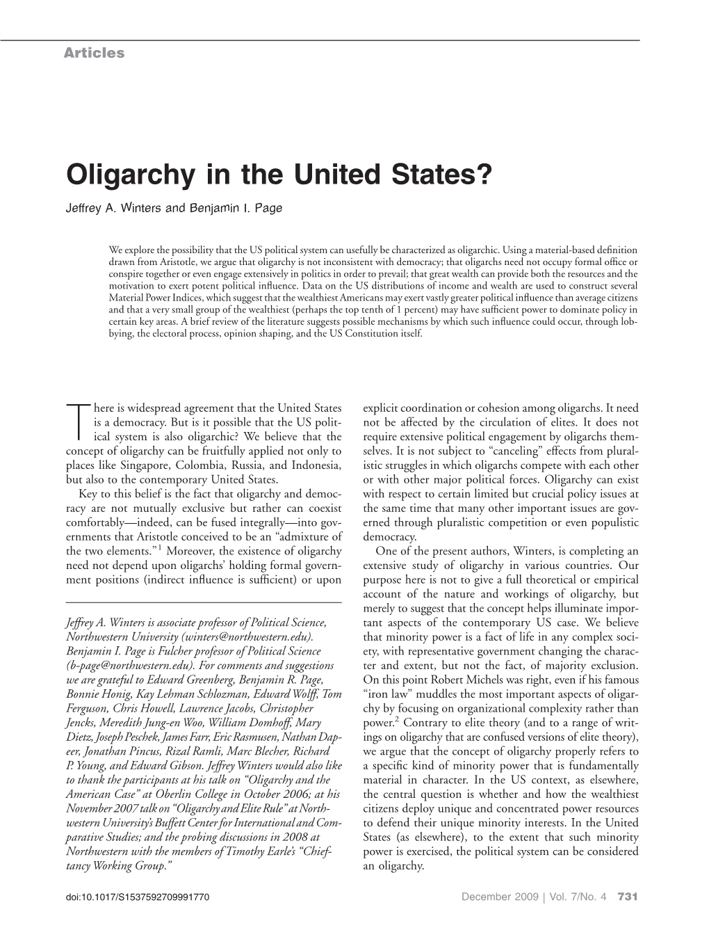 Oligarchy in the United States?