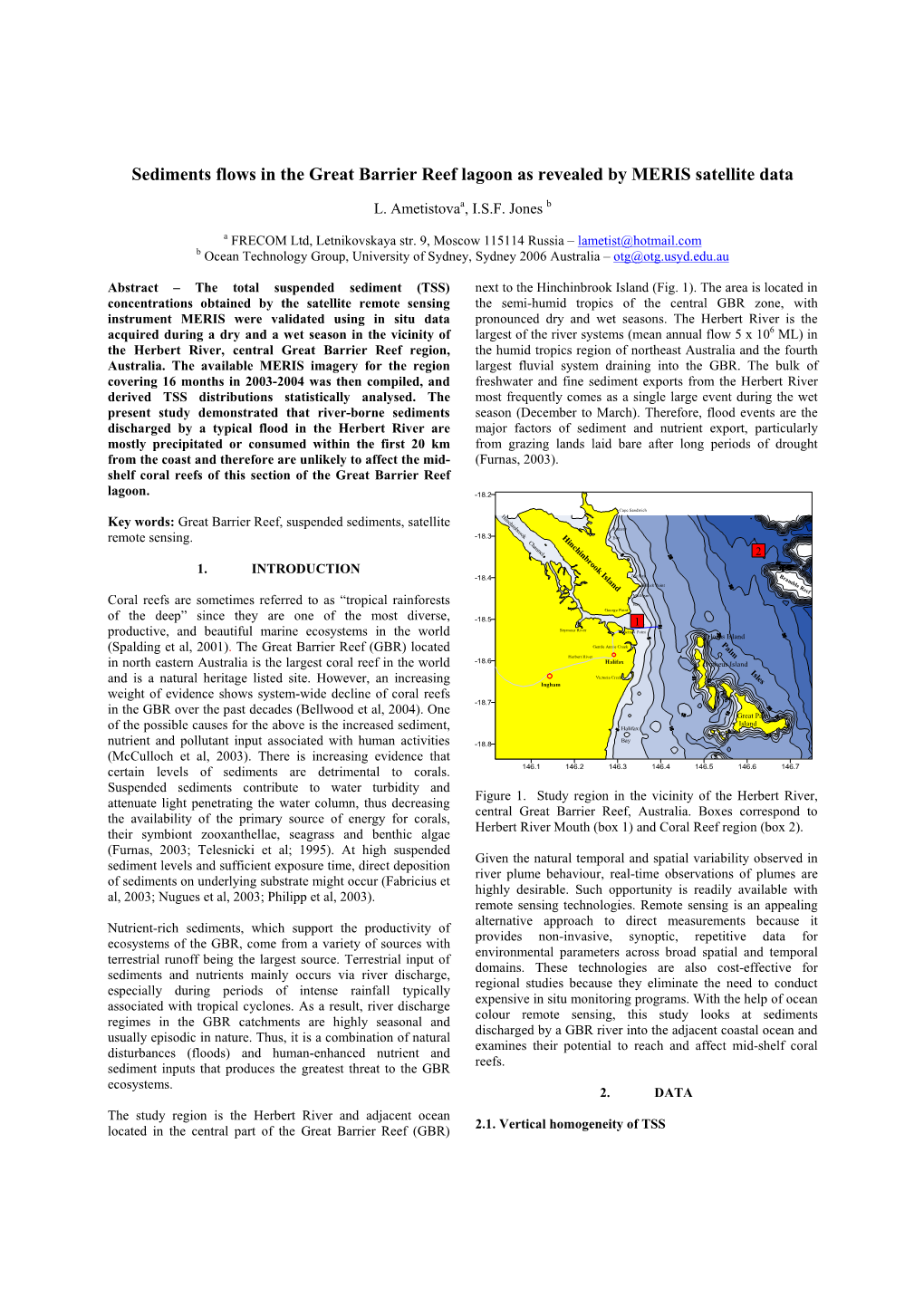 Sediments Flows in the Great Barrier Reef Lagoon As Revealed by MERIS Satellite Data