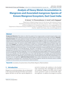 Analysis of Heavy Metals Accumulation in Mangroves and Associated Mangroves Species of Ennore Mangrove Ecosystem, East Coast India