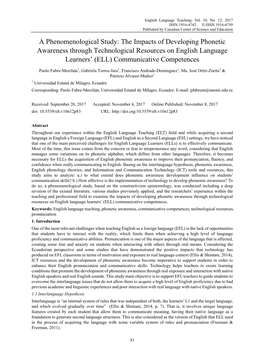 A Phenomenological Study: the Impacts of Developing Phonetic Awareness Through Technological Resources on English Language Learners’ (ELL) Communicative Competences