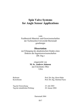 Spin Valve Systems for Angle Sensor Applications