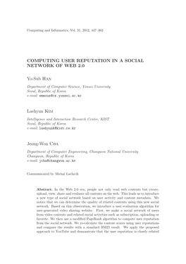 Computing User Reputation in a Social Network of Web 2.0