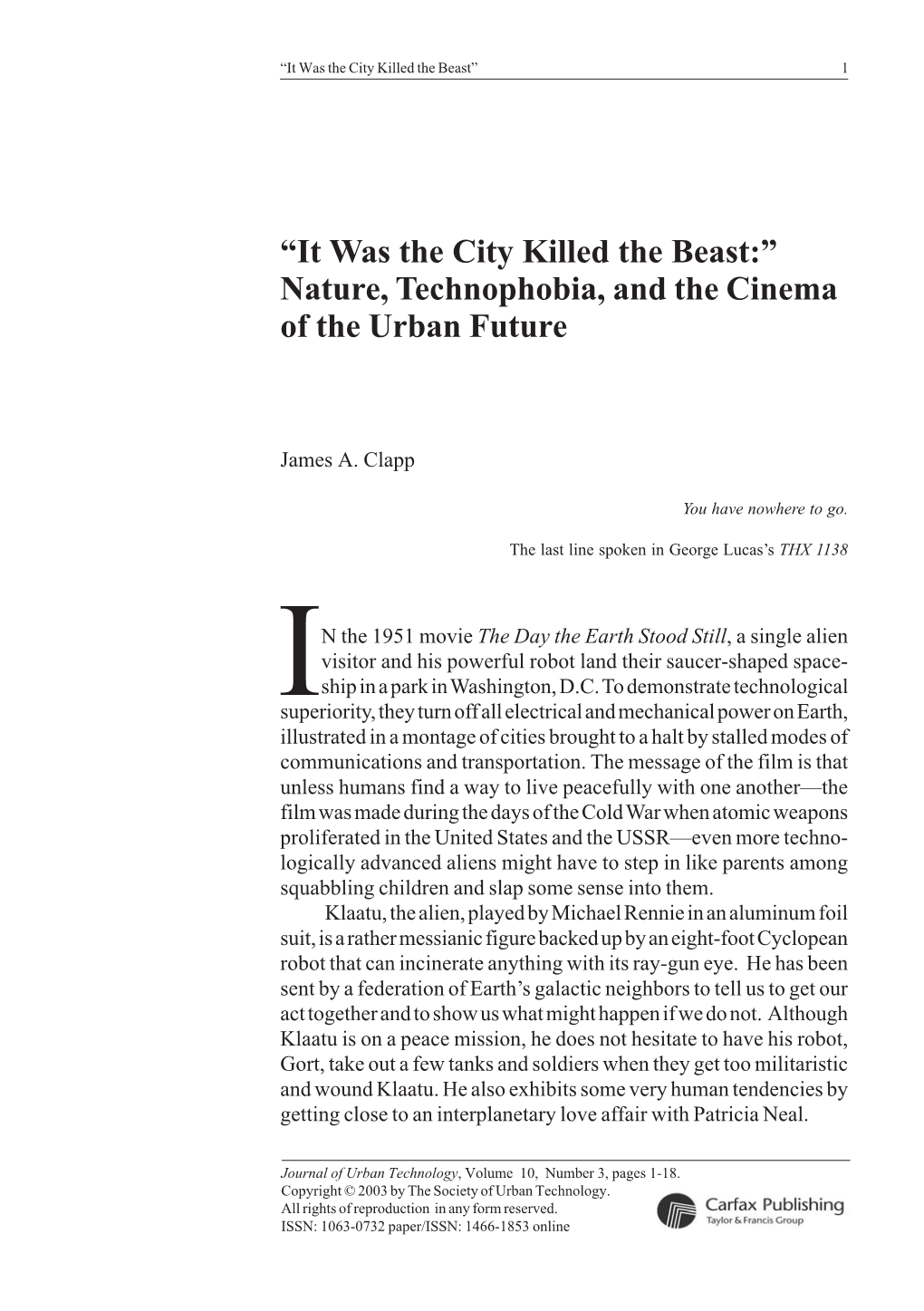 It Was the City Killed the Beast” 1