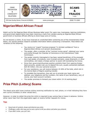 Nigerian/West African Fraud Prize Pitch (Lottery) Scams