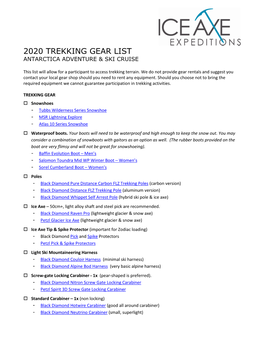 2020 Antarctica Trekking Gear List | Ice Axe Expeditions