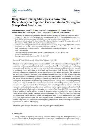 Rangeland Grazing Strategies to Lower the Dependency on Imported Concentrates in Norwegian Sheep Meat Production