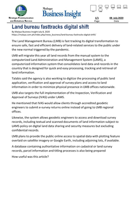 Land Bureau Fasttracks Digital Shift by Malaya Business Insight July 8, 2020