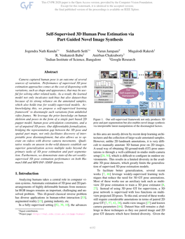 Self-Supervised 3D Human Pose Estimation Via Part Guided Novel Image Synthesis