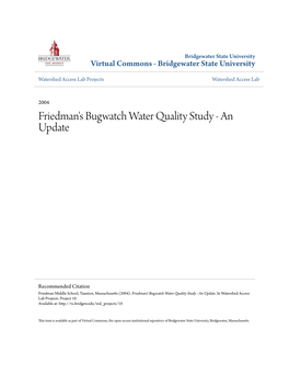Friedman's Bugwatch Water Quality Study - an Update