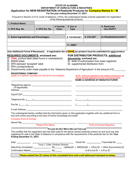 Application for NEW REGISTRATION of Pesticide Products for Company Names a – M for the Year Ending December 31, 2021