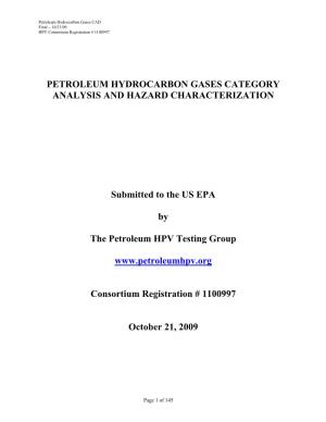 Petroleum Hydrocarbon Gases Category Analysis and Hazard Characterization