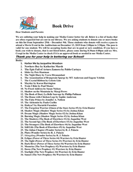 Book Drive Dear Students and Parents