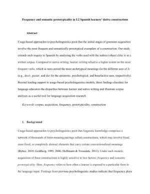 Frequency and Semantic Prototypicality in L2 Spanish Learners' Dative Constructions Abstract Usage-Based Approaches to Psychol