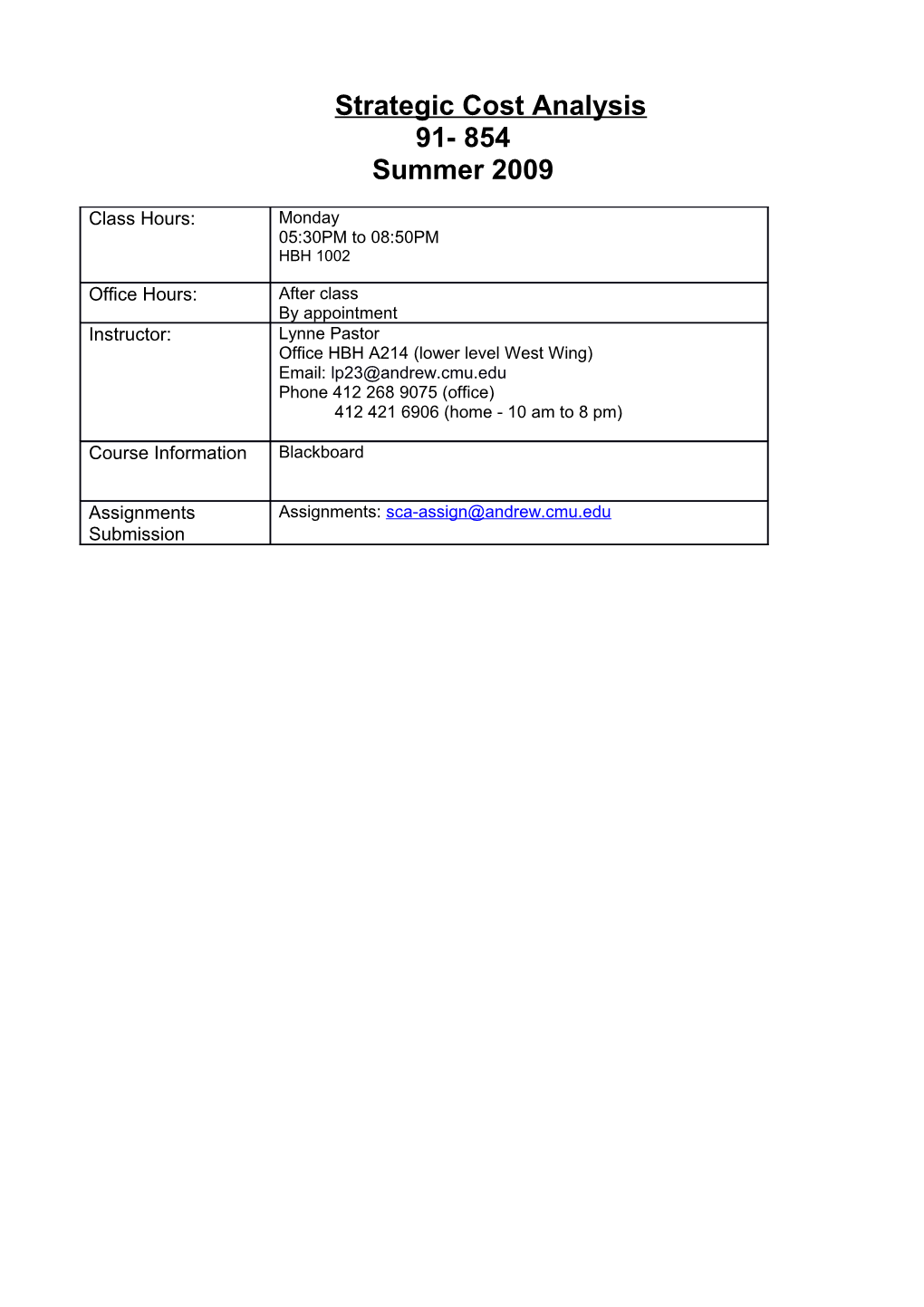 Financial Analysis Syllabus