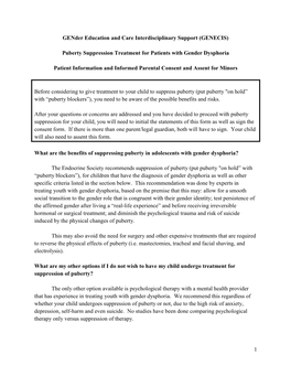 Puberty Suppression Treatment for Patients with Gender Dysphoria