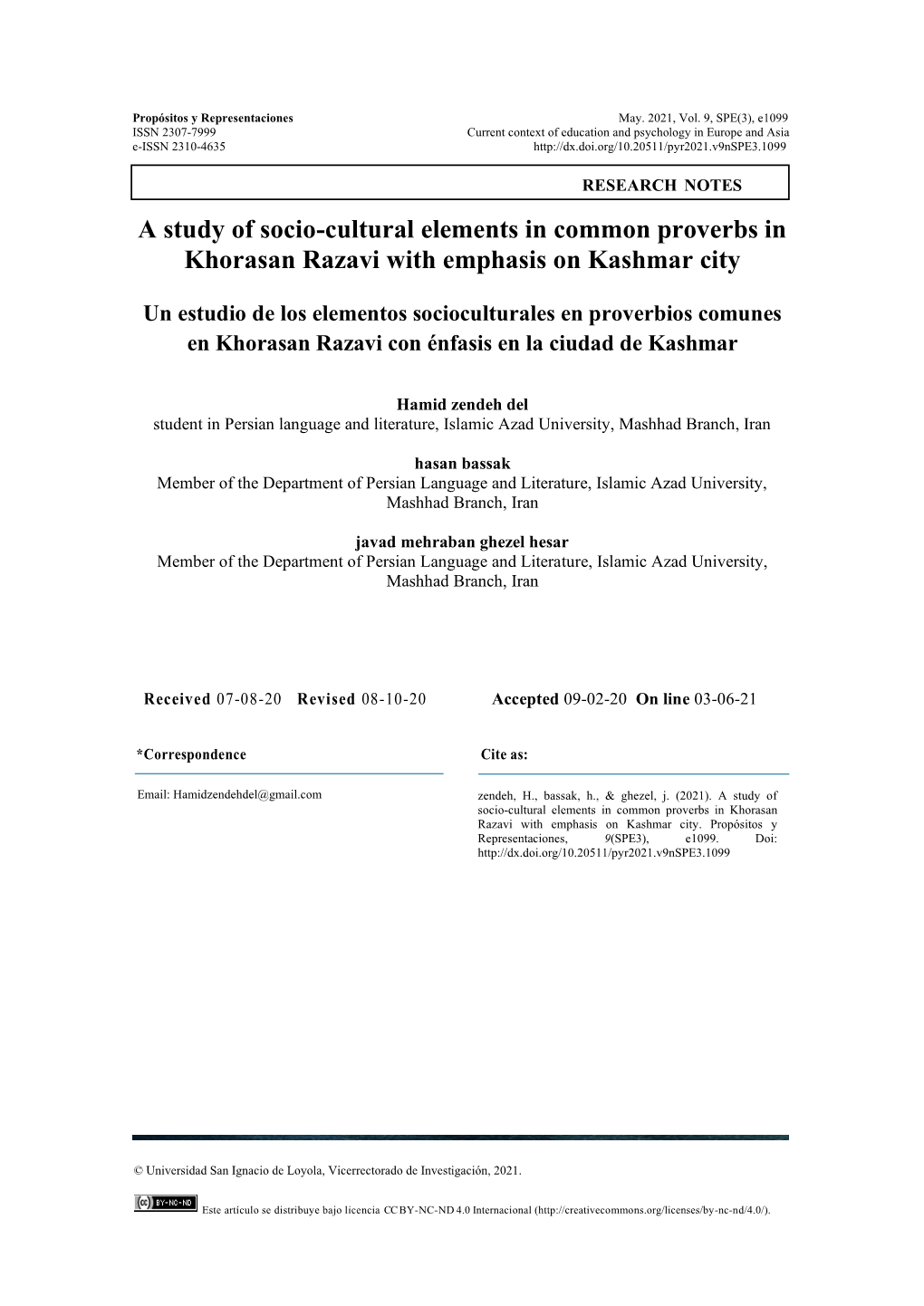 A Study of Socio-Cultural Elements in Common Proverbs in Khorasan Razavi with Emphasis on Kashmar City