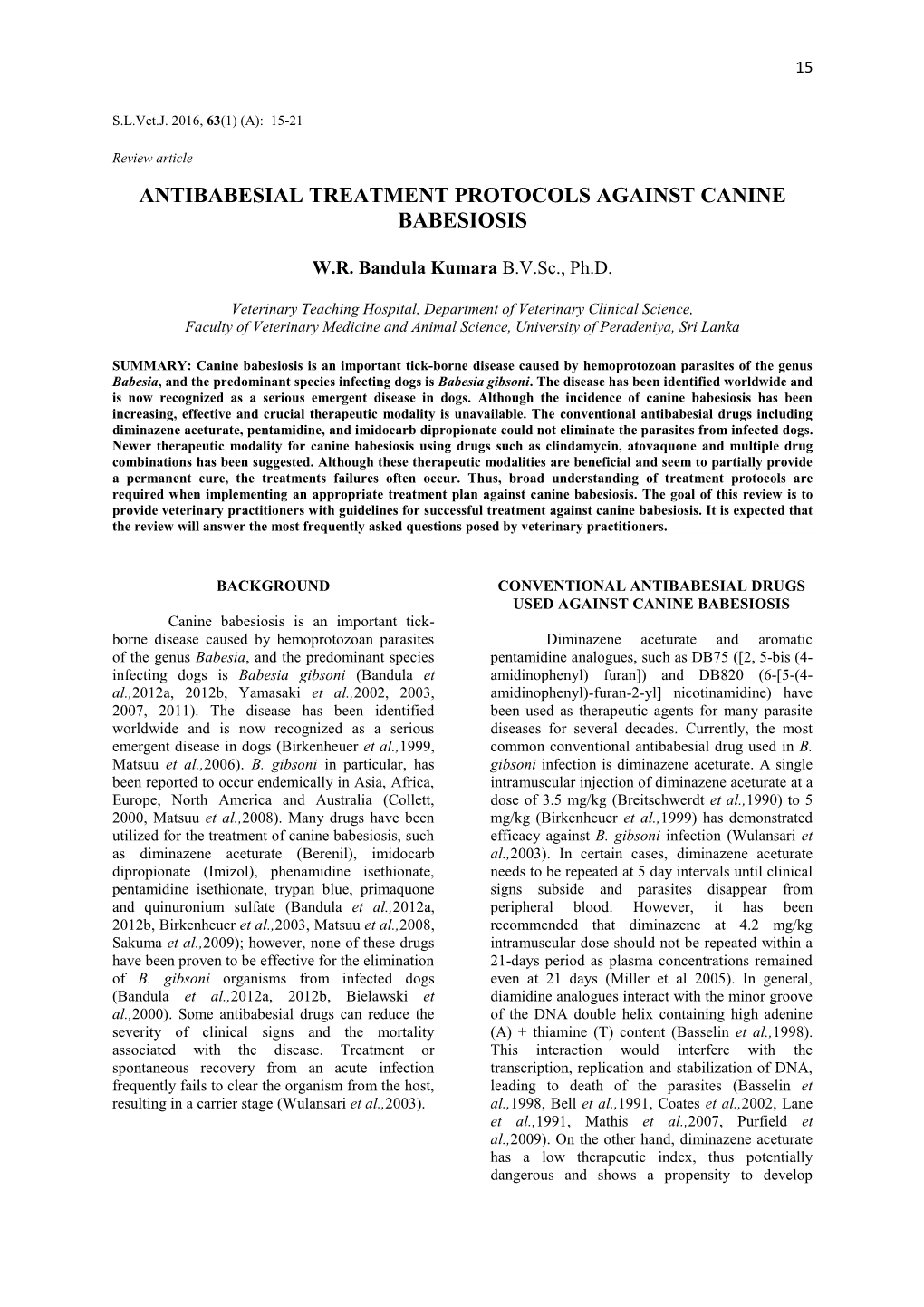 Antibabesial Treatment Protocols Against Canine Babesiosis