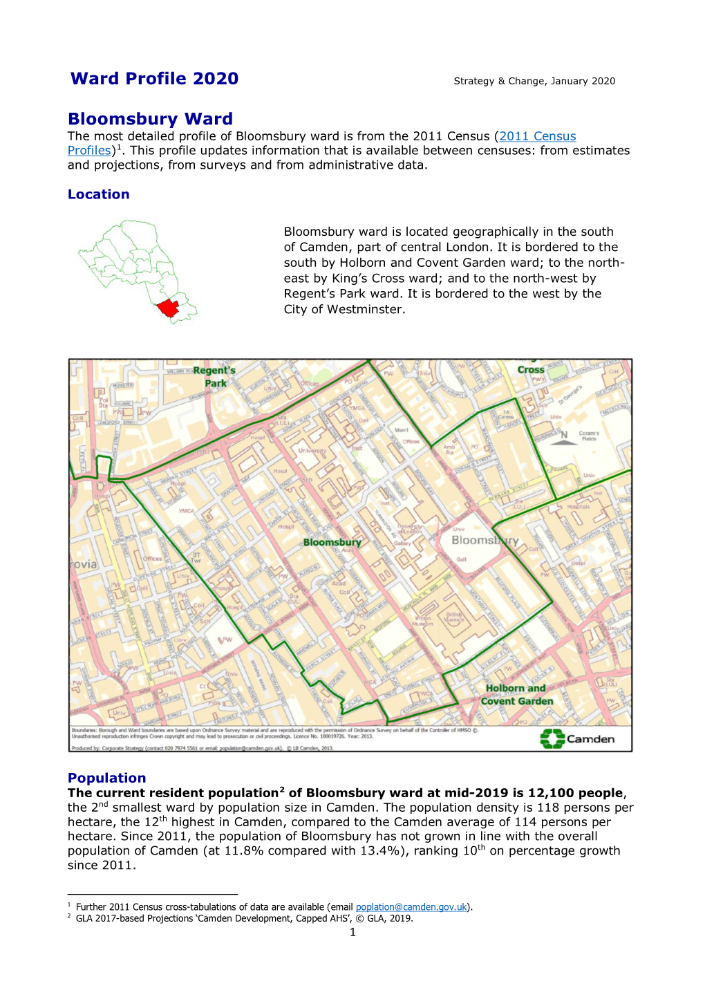 Ward Profile 2020 Bloomsbury Ward