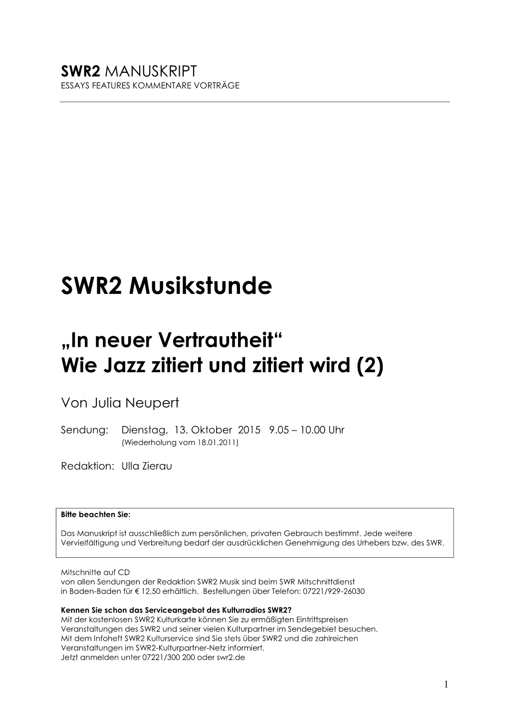 SWR2 Musikstunde