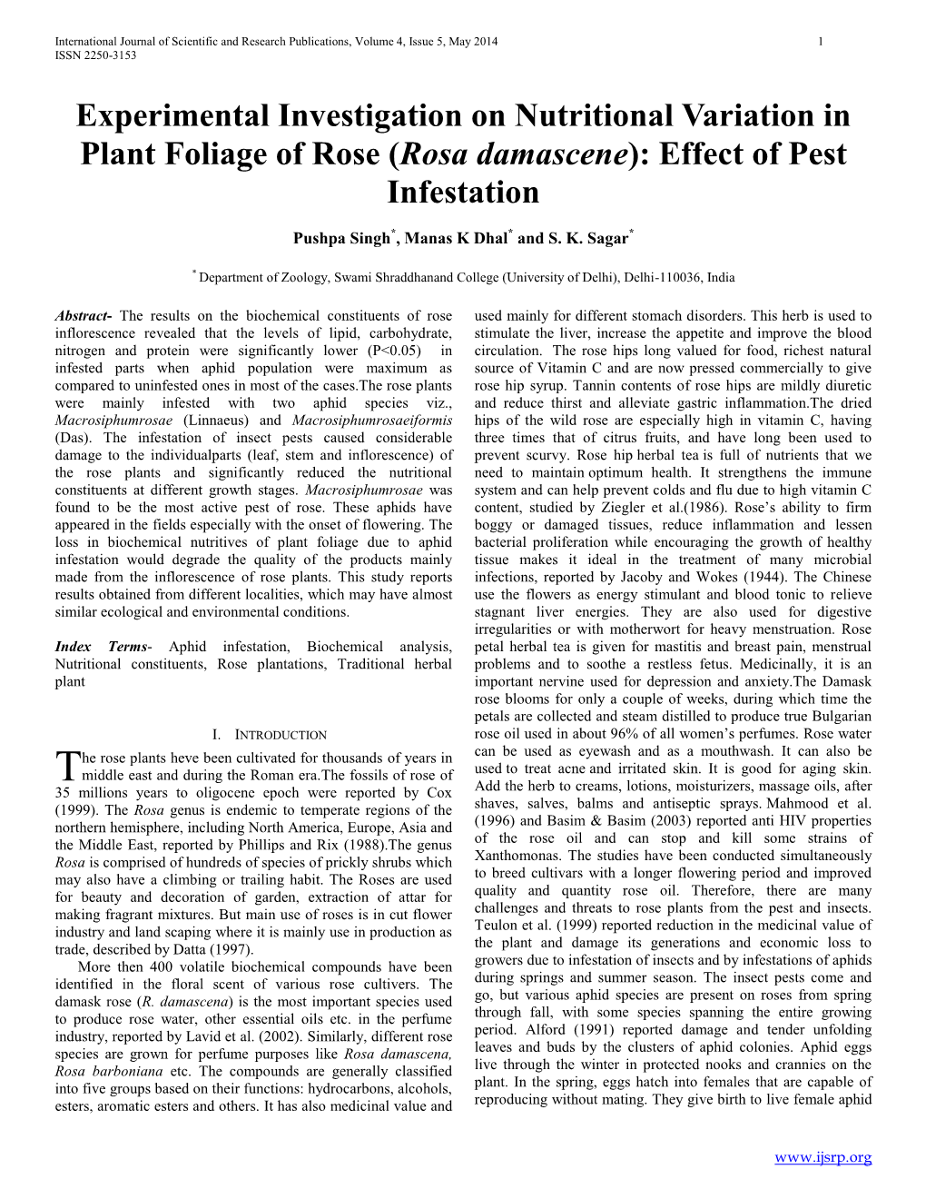 (Rosa Damascene): Effect of Pest Infestation