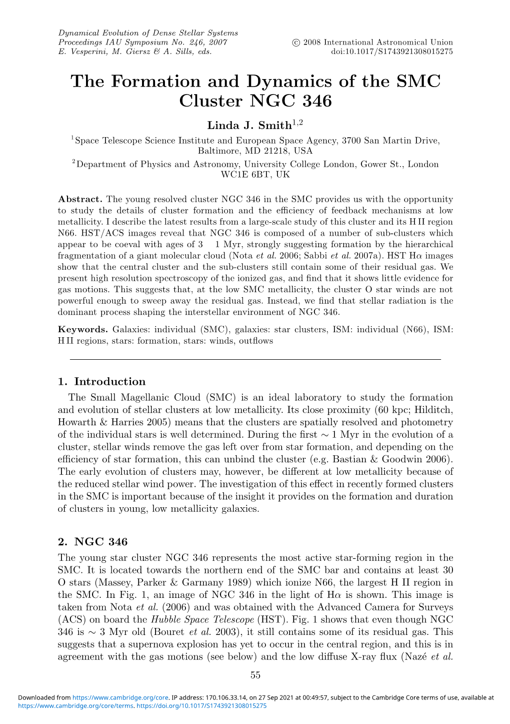 The Formation and Dynamics of the SMC Cluster NGC 346 Linda J