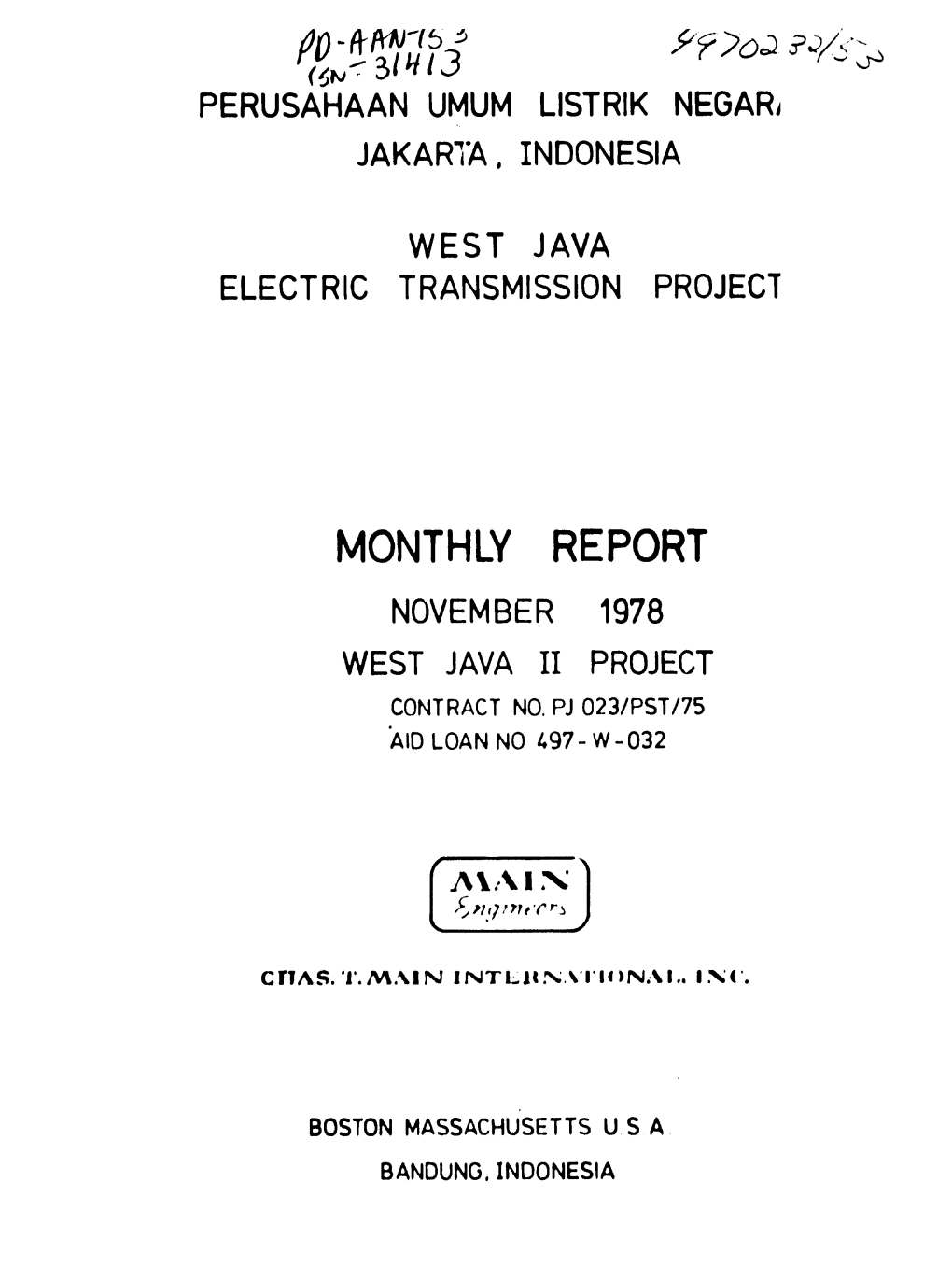 Monthly Report November 1978 West Java Ii Project Contract No