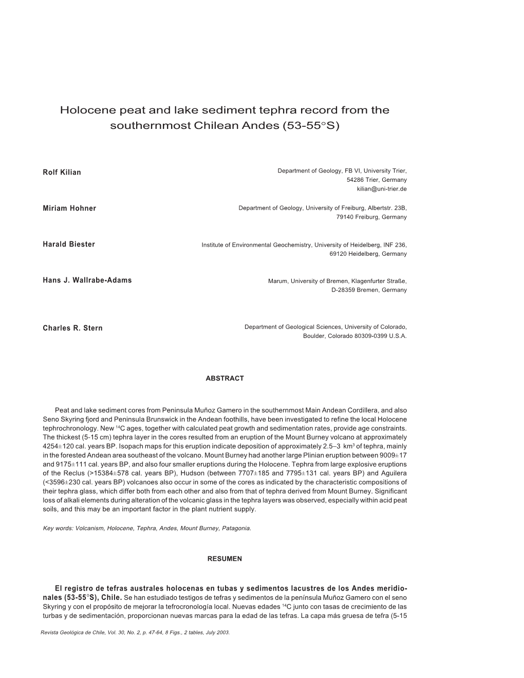 Holocene Peat and Lake Sediment Tephra Record from the Southernmost Chilean Andes (53-55°S)