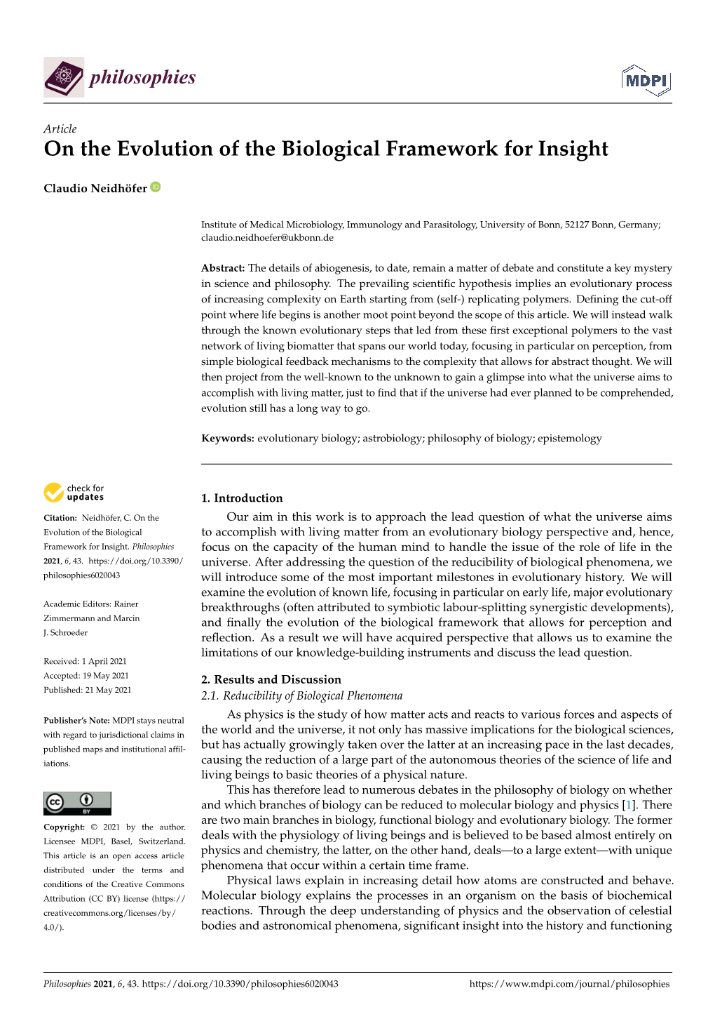 On the Evolution of the Biological Framework for Insight