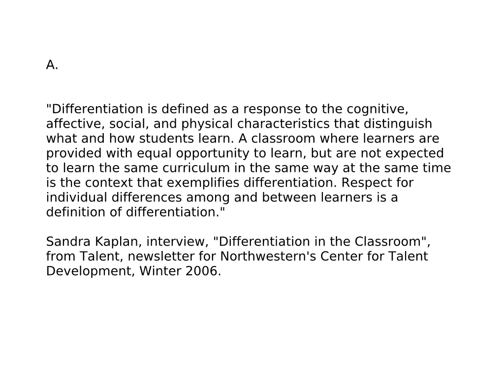 Differentiation Is Defined As a Response to the Cognitive, Affective, Social, and Physical