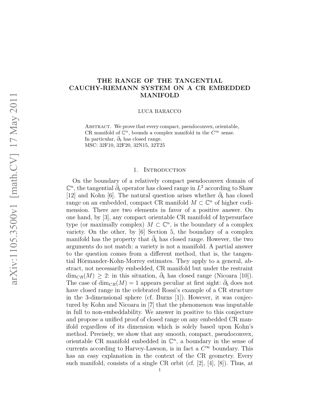 The Range of the Tangential Cauchy-Riemann System on a CR