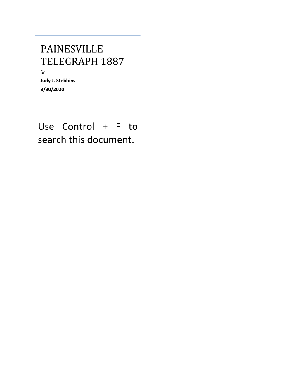 PAINESVILLE TELEGRAPH 1887 Use Control + F to Search This