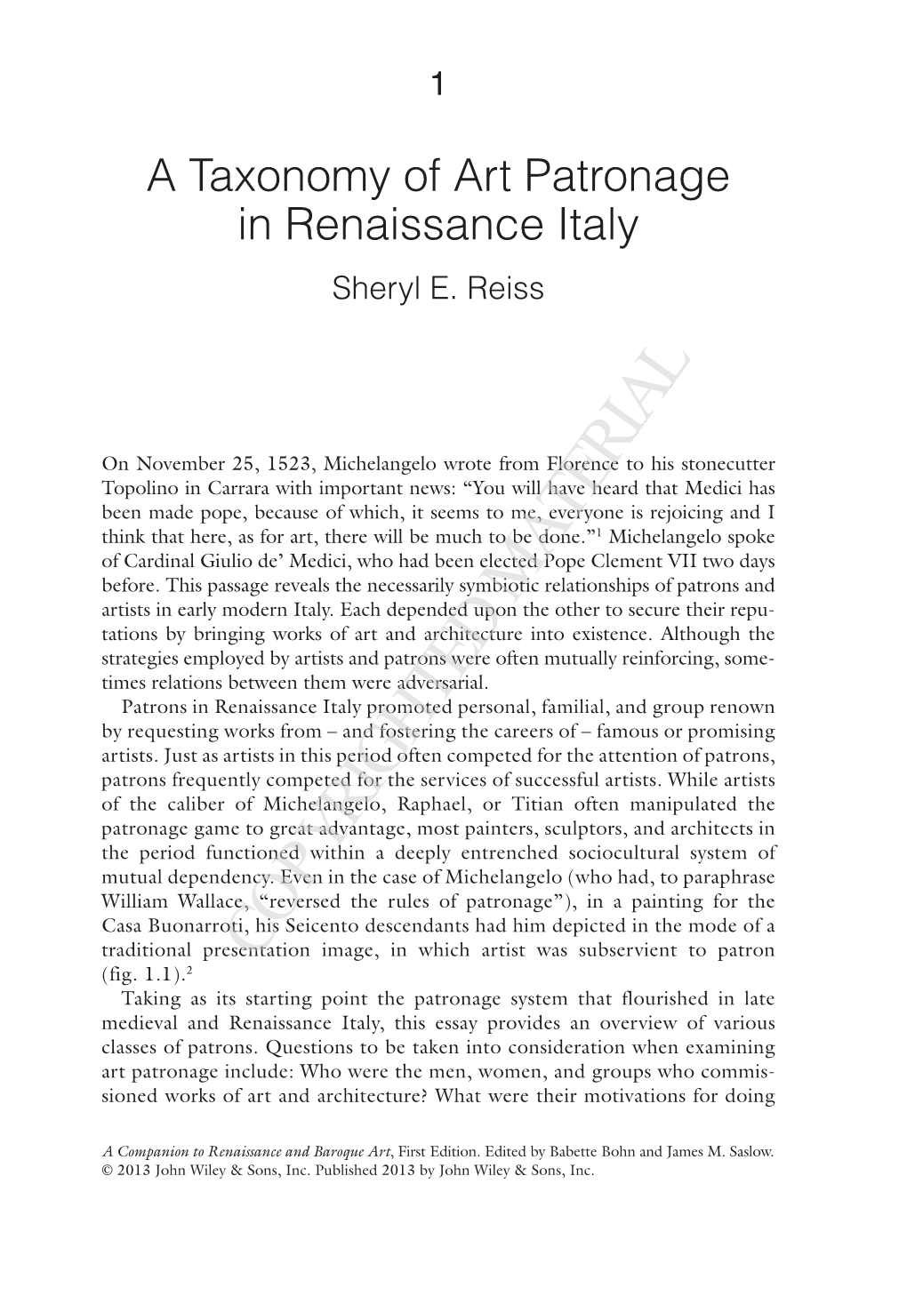 A Taxonomy of Art Patronage in Renaissance Italy Sheryl E