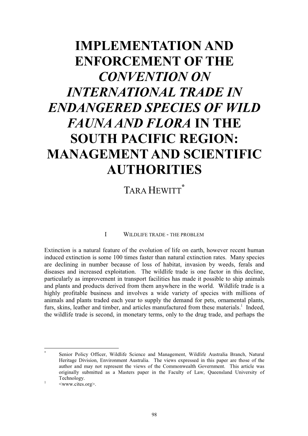 Convention on International Trade in Endangered Species of Wild Fauna and Flora in the South Pacific Region: Management and Scientific Authorities