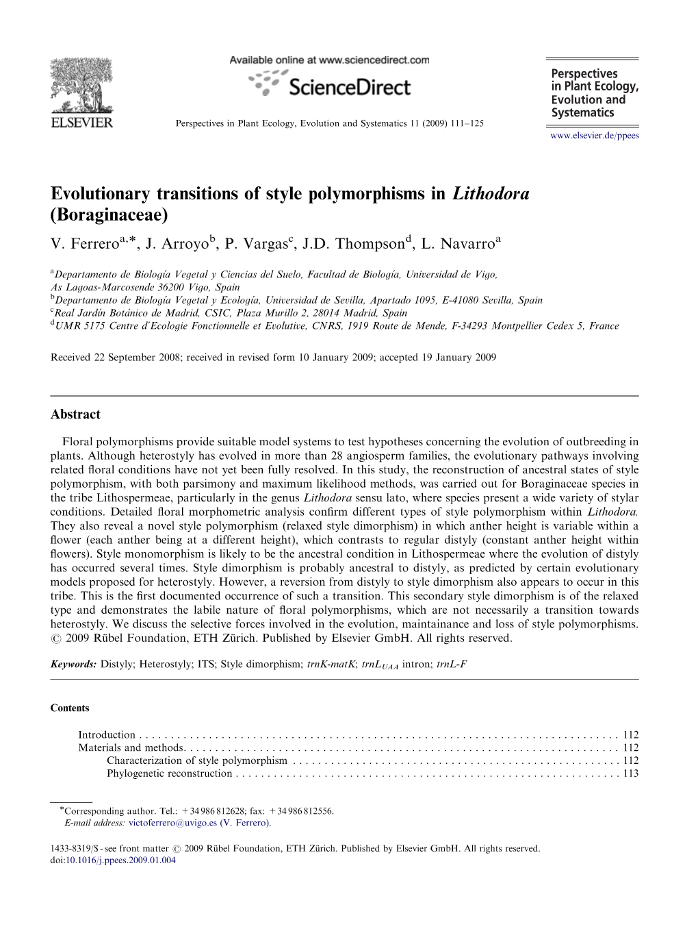 Evolutionary Transitions of Style Polymorphisms in Lithodora (Boraginaceae) V