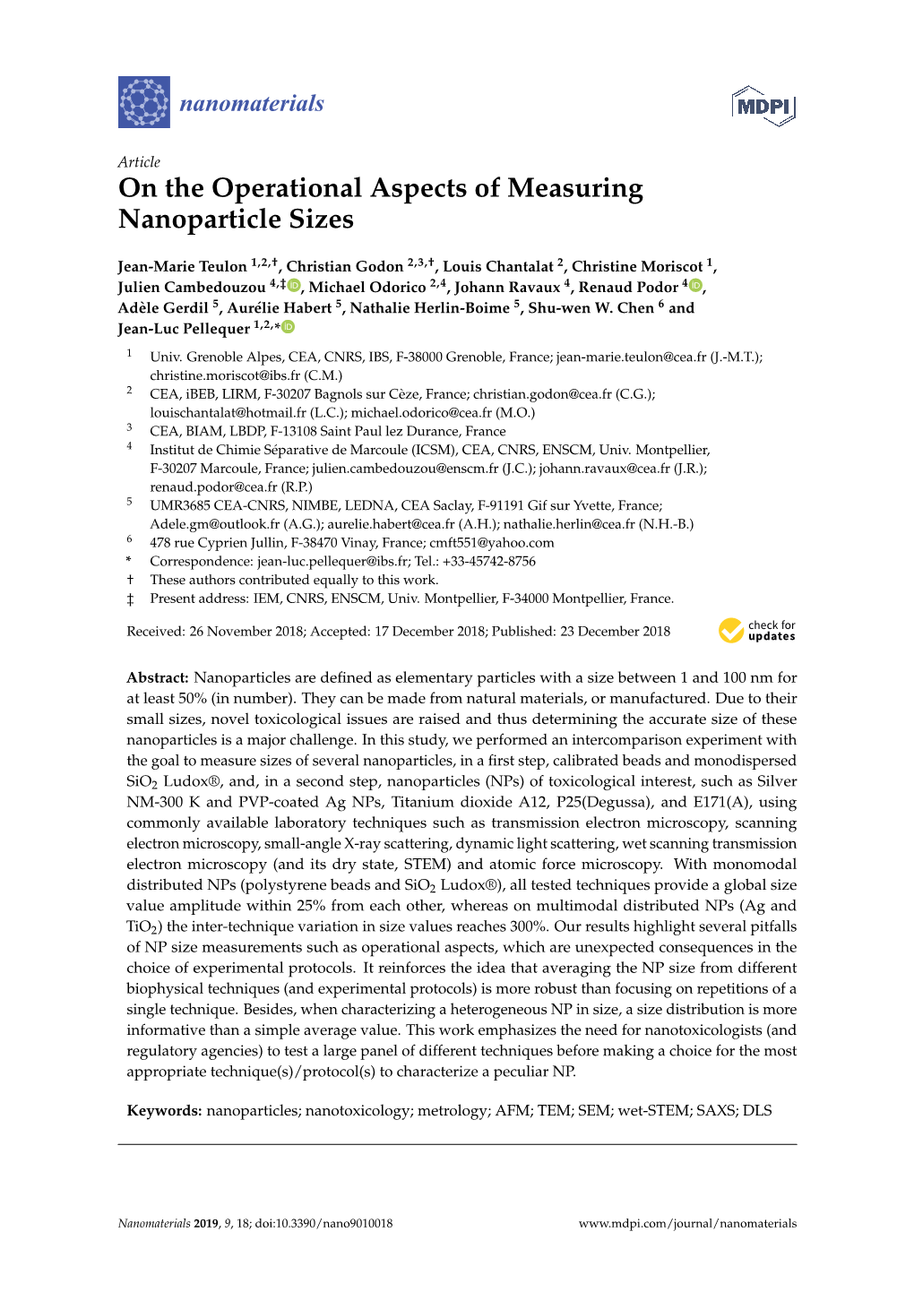 On the Operational Aspects of Measuring Nanoparticle Sizes