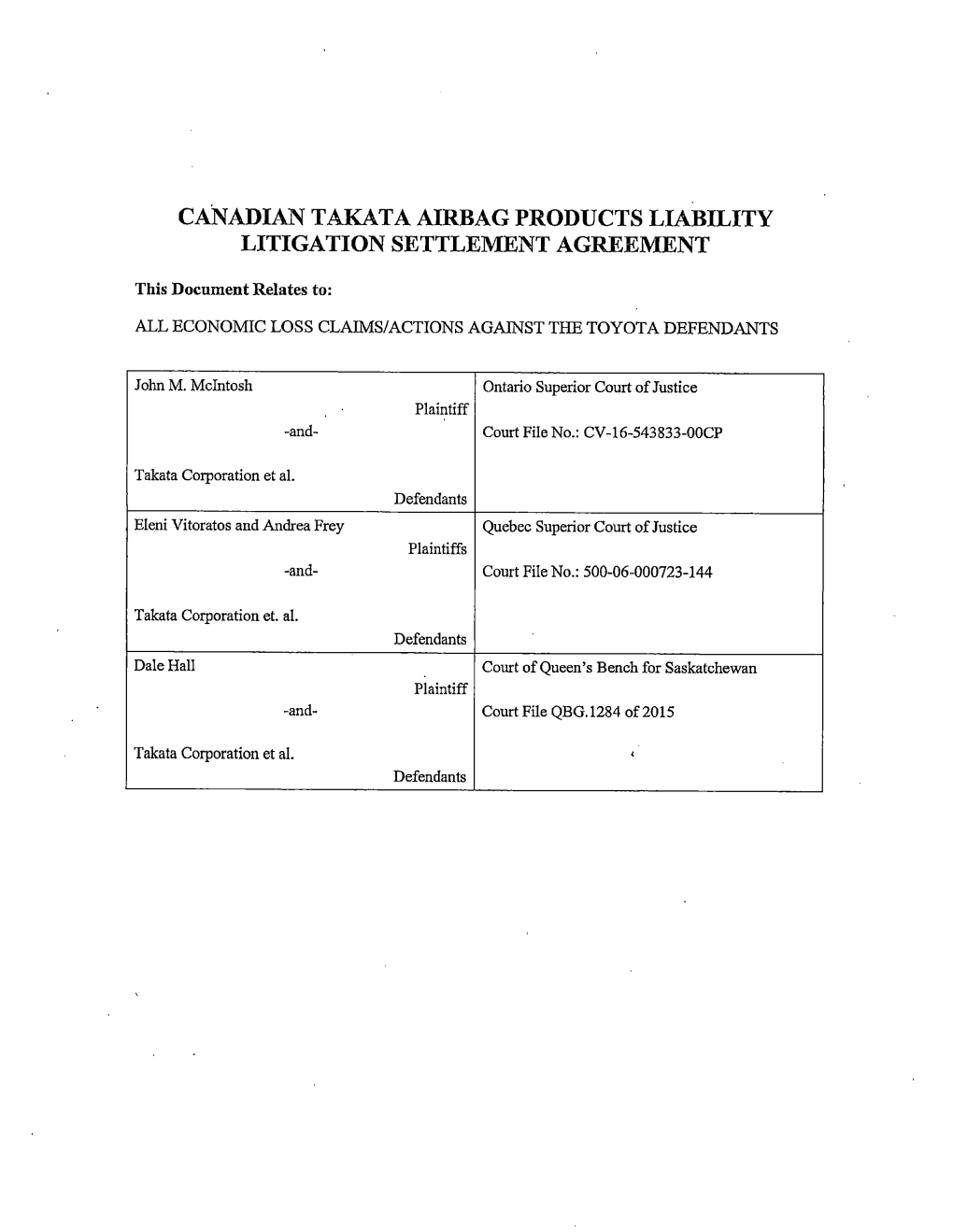 Toyota Settlement Agreement