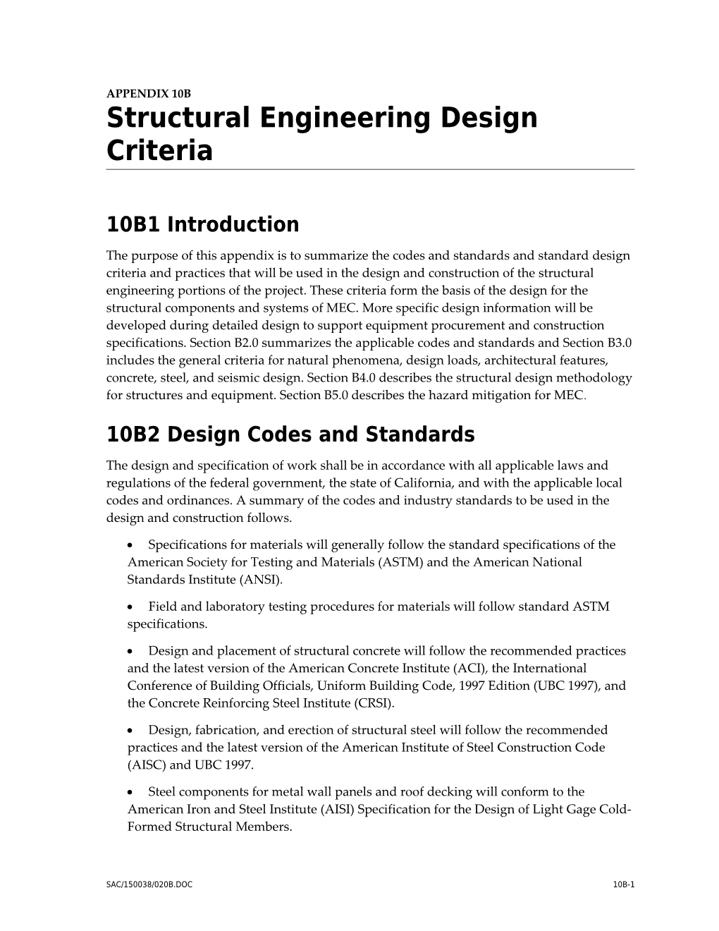 Structural Engineering Design Criteria
