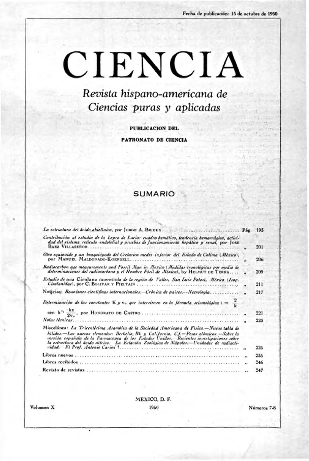 CIENCIA Revista Hispano-Americana De Ciencias Puras Y Aplicadas