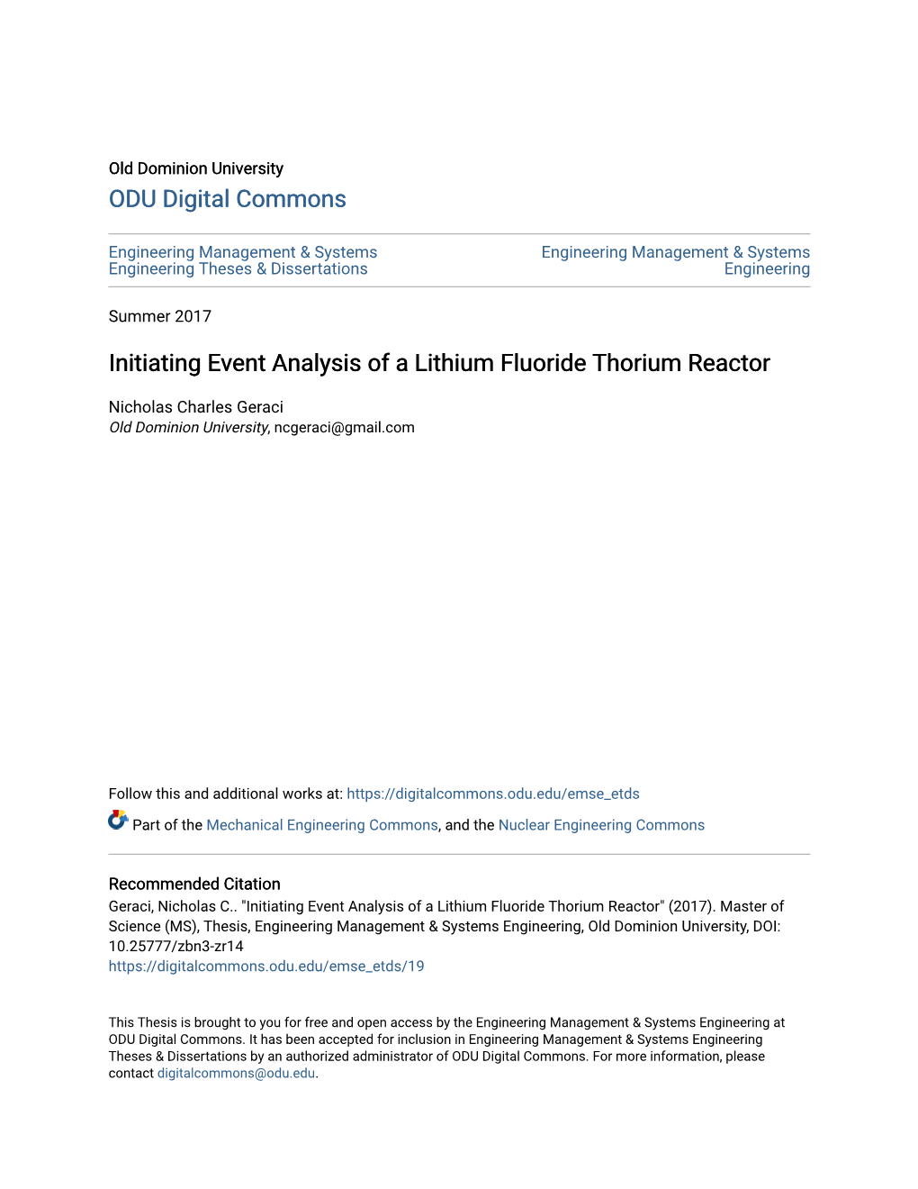 Initiating Event Analysis of a Lithium Fluoride Thorium Reactor