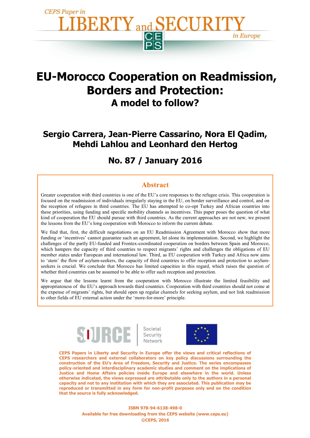 EU-Morocco Cooperation on Readmission, Borders and Protection: a Model to Follow?
