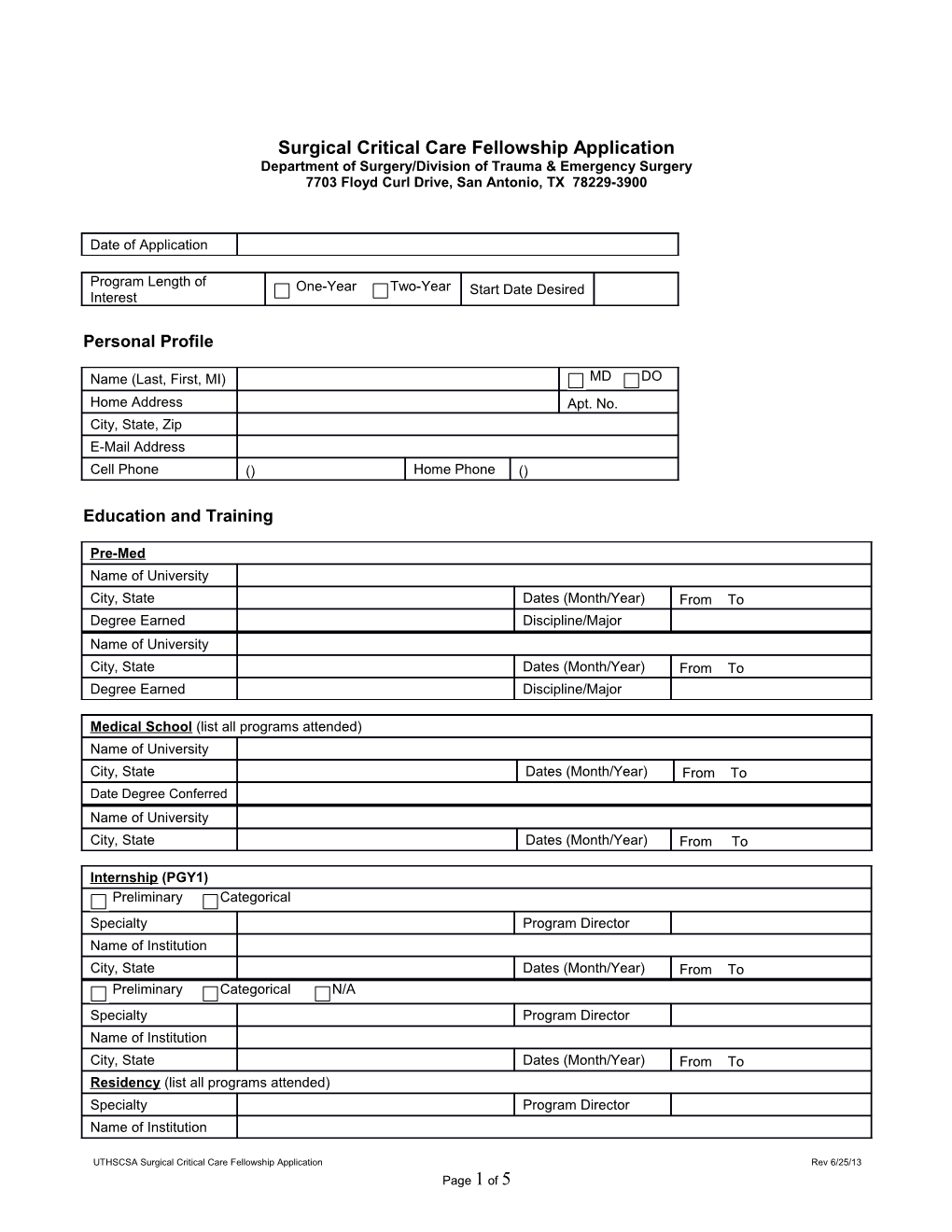 Surgical Critical Care Fellowship Application