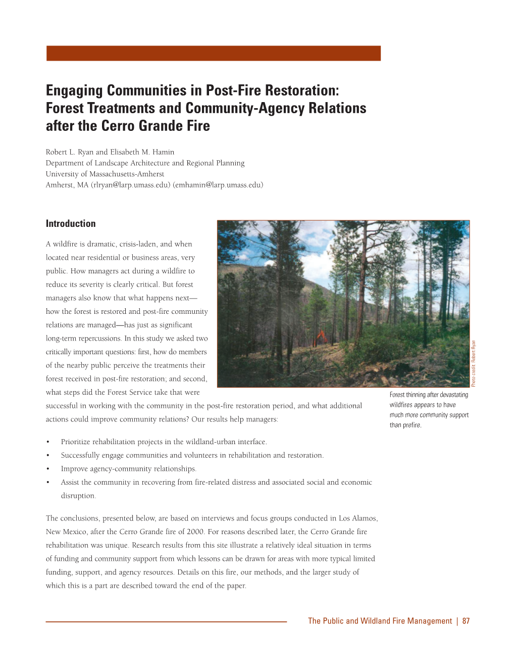 Engaging Communities in Post-Fire Restoration: Forest Treatments and Community-Agency Relations After the Cerro Grande Fire