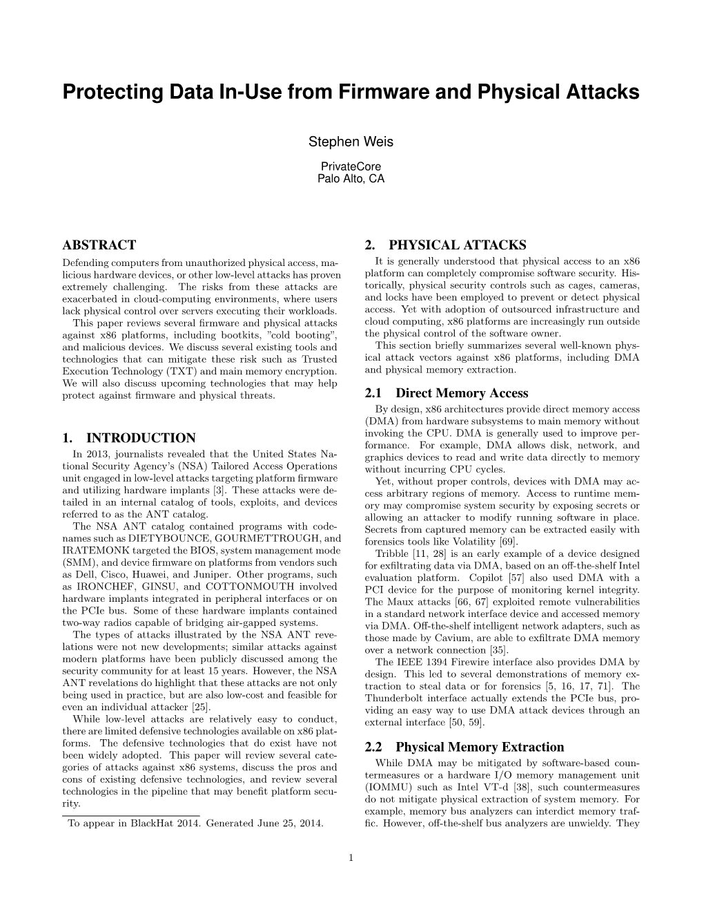 Protecting Data In-Use from Firmware and Physical Attacks