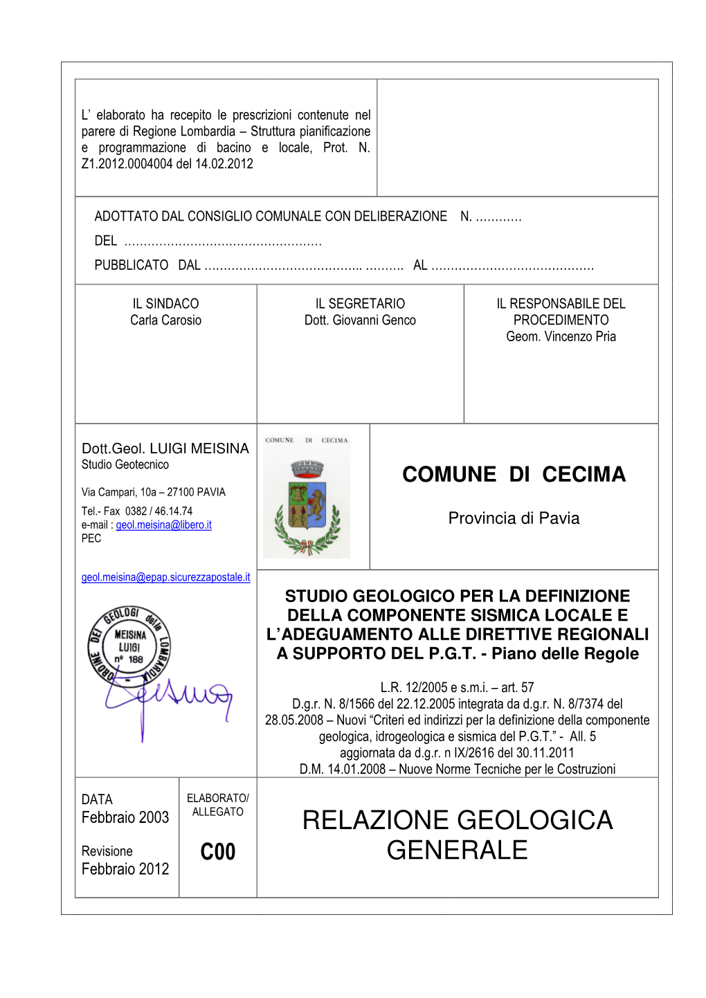 Relazione Geologica Generale