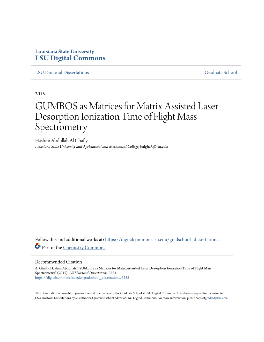GUMBOS As Matrices for Matrix-Assisted Laser Desorption