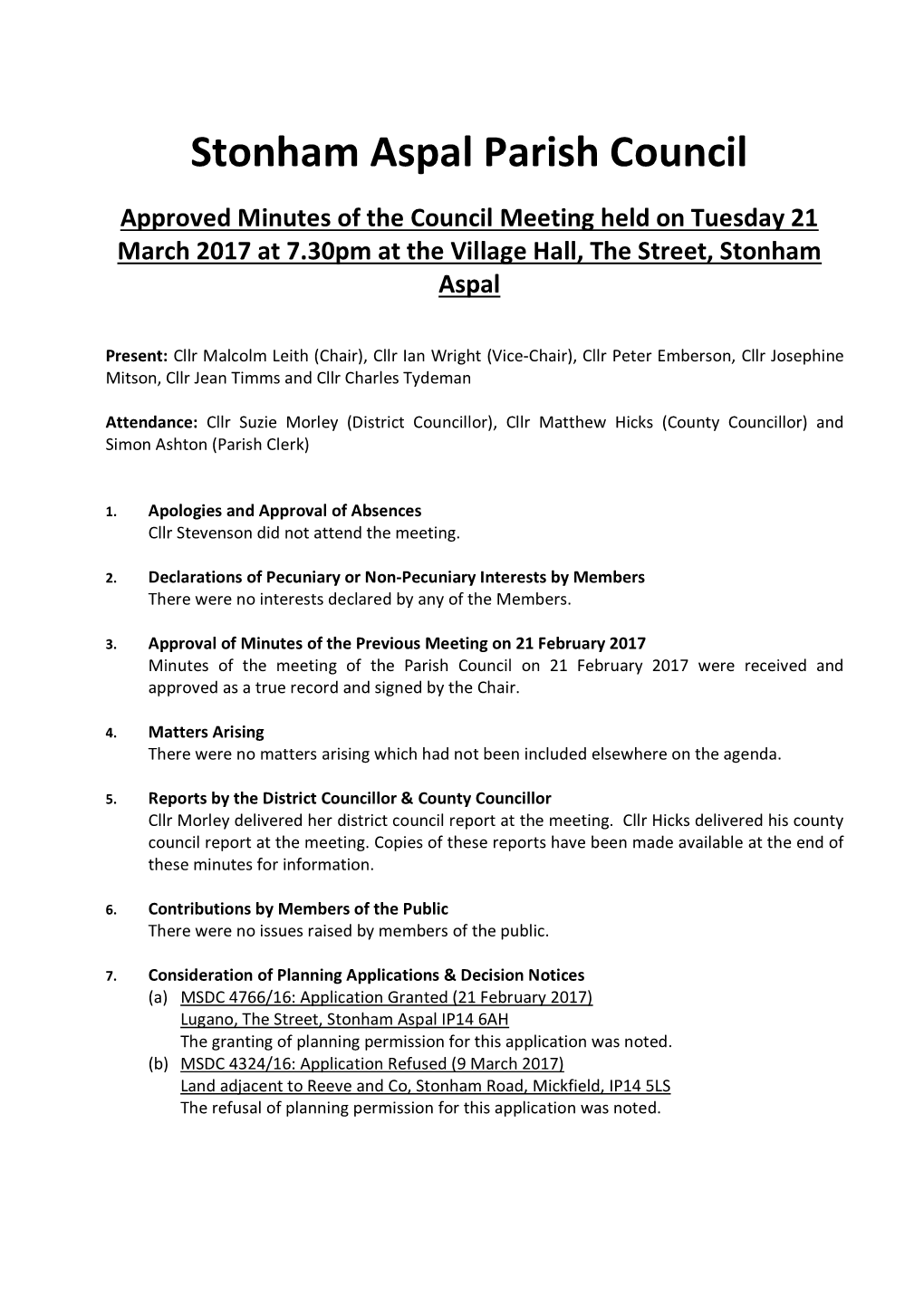 Parish Council Meeting on 21 March