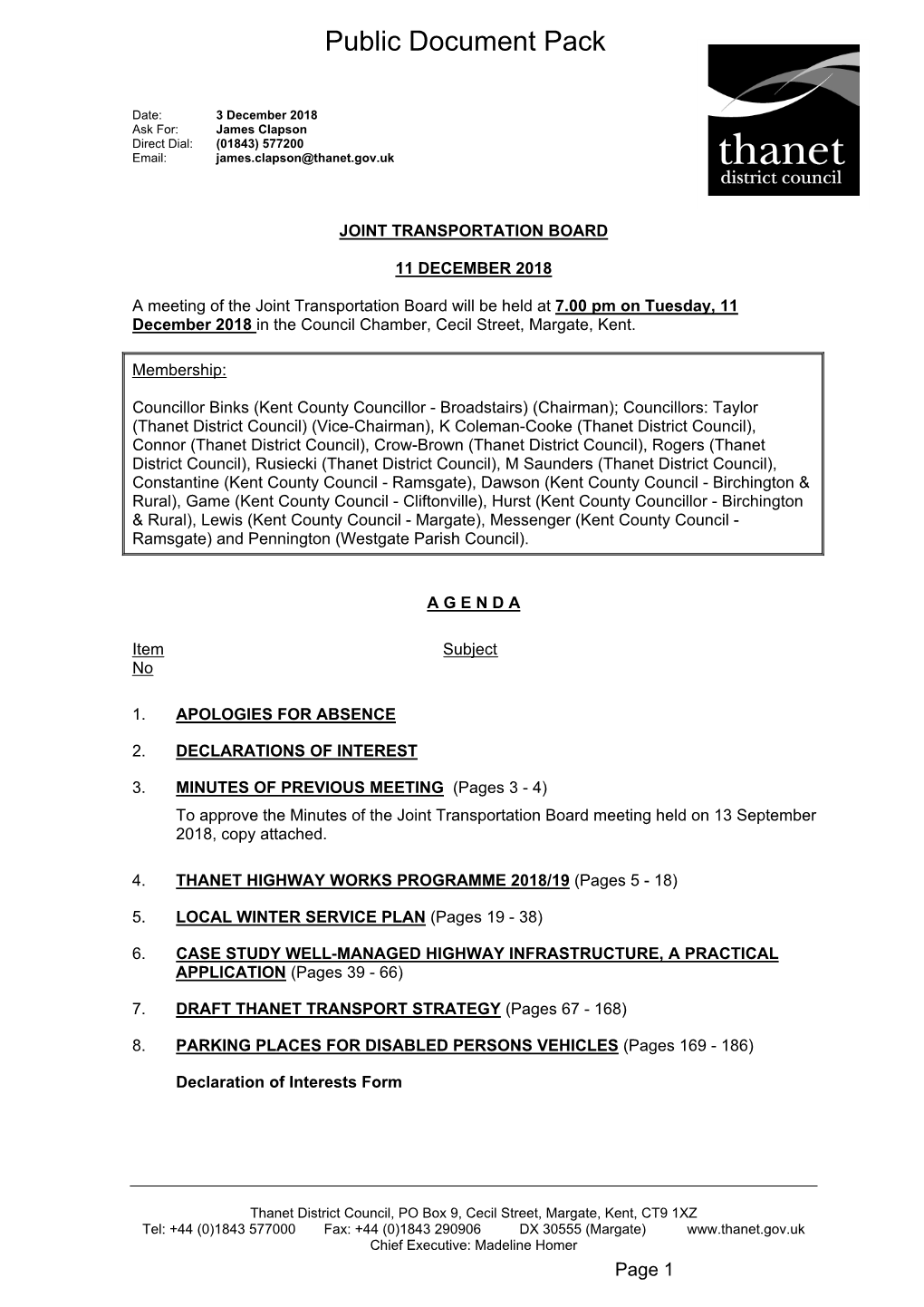 (Public Pack)Agenda Document for Joint Transportation Board, 11/12