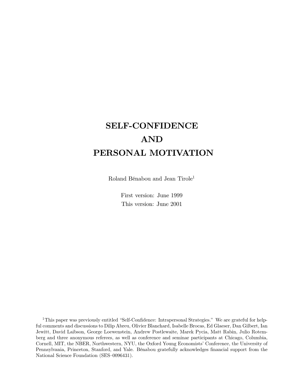 Self-Confidence and Personal Motivation