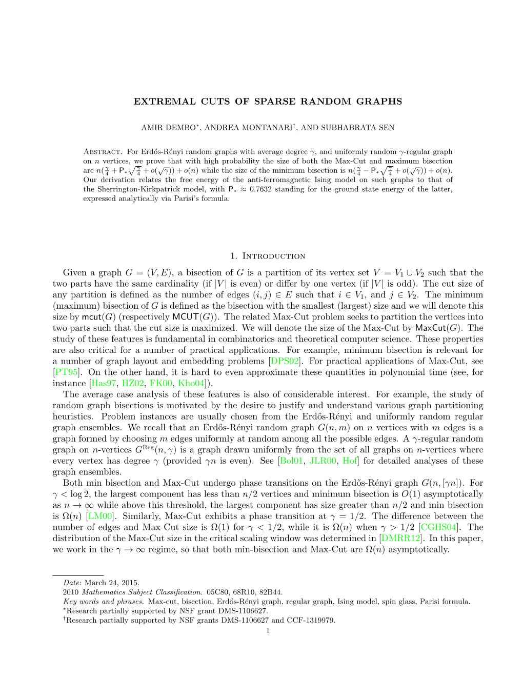 (V,E), a Bisection of G Is a Partition of Its Vertex