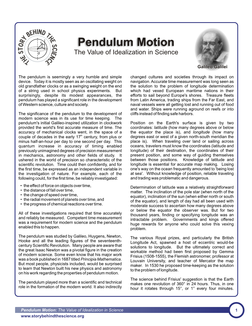 The Story Behind the Science: Pendulum Motion